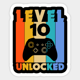 Level 10 Unlocked Funny Video Gamer Birthday Novelty T-Shirt Sticker